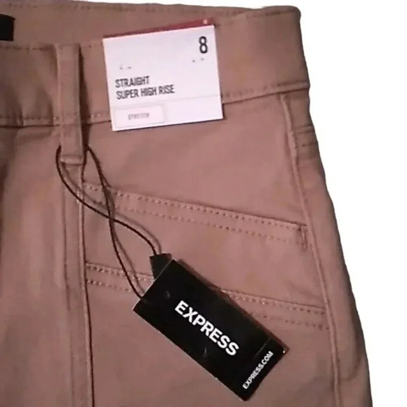 Express Khaki High Rise Straight Leg Pants - Picture 2 of 4